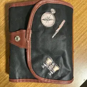 browny black leather wrap folio